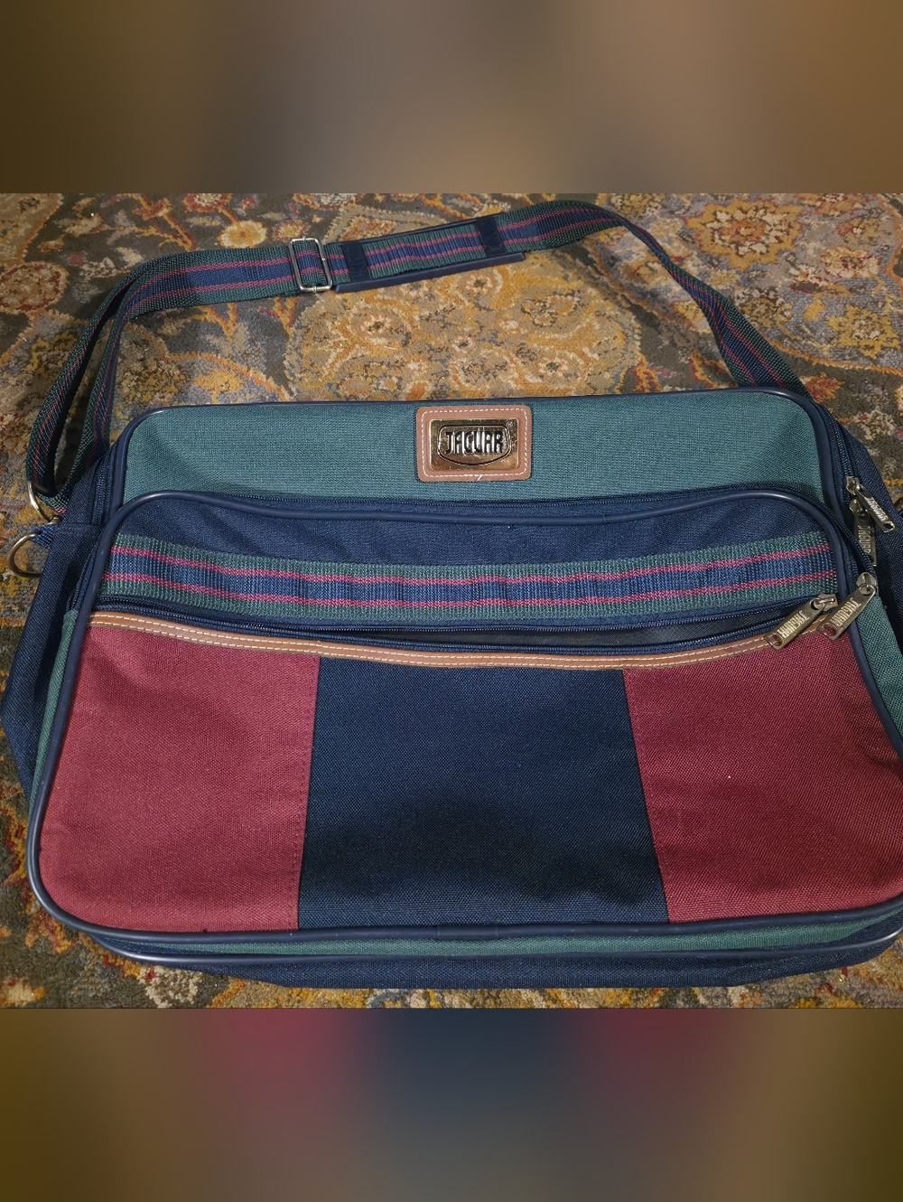 Vintage Jagua Canvas Messenger Bag in Teal, Navy & Burgundy